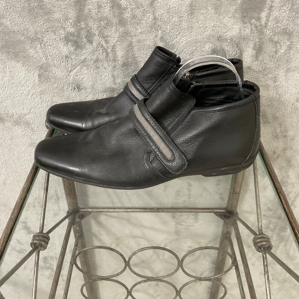Velez Genuine Leather Booties woman’s 41/US size 10 Black hook/loop Futuristic